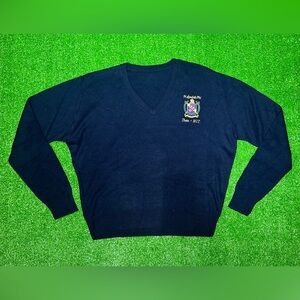 Vintage Pi Lambda Phi MIT V-Neck Pullover Black Sweater Mens M Embroidered Logo